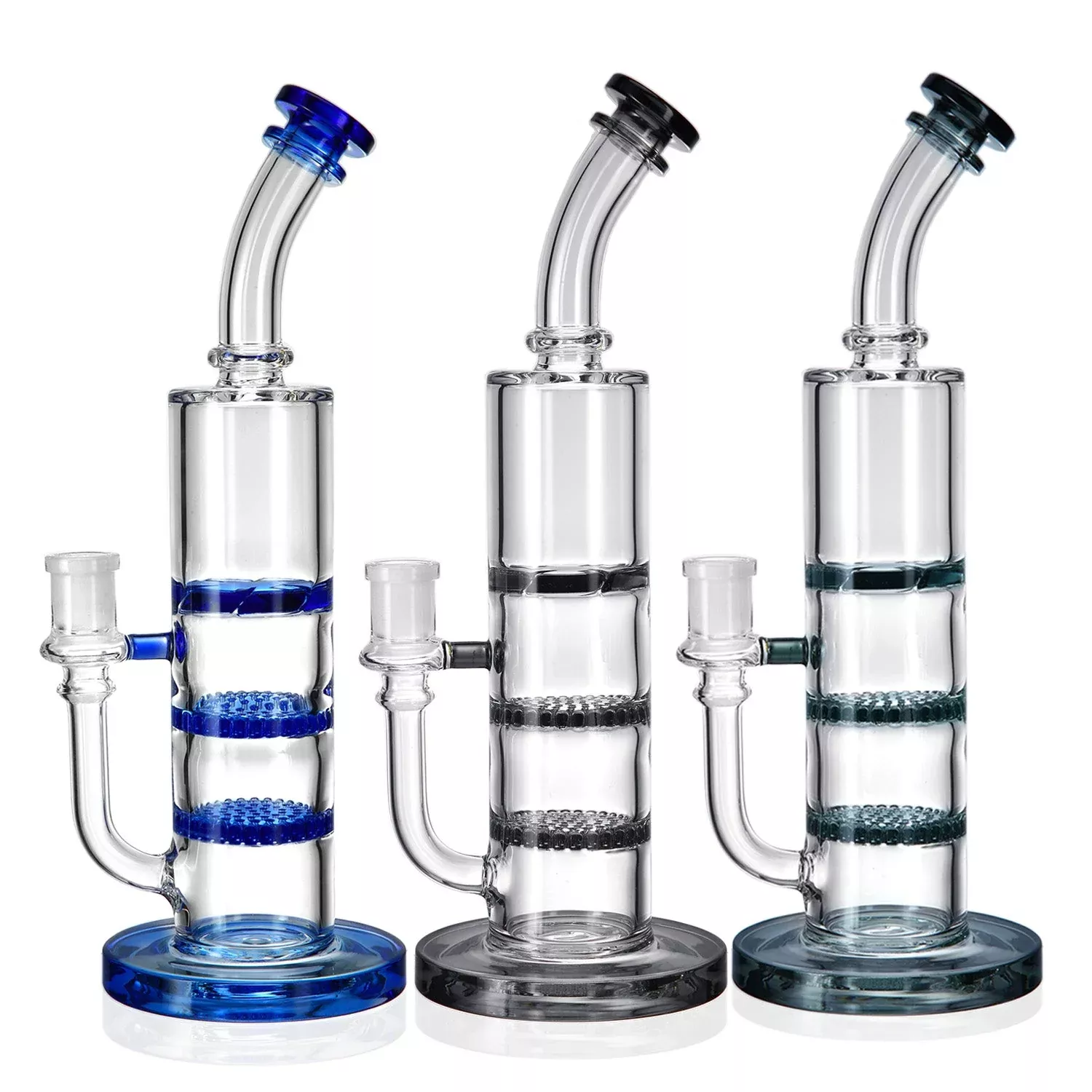 1Stop Glass 11" Triple Perc Bong - Double Honey Comb Percs + a Turbine Perc
