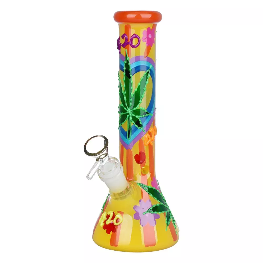 420 Leafy Sunburst Glow Beaker Bong